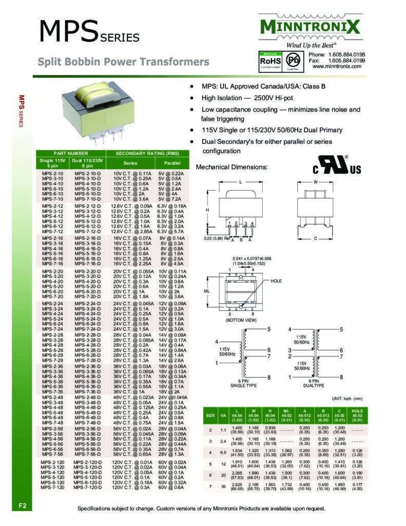 MPS Minntronix Transformers, Inductors, Coils