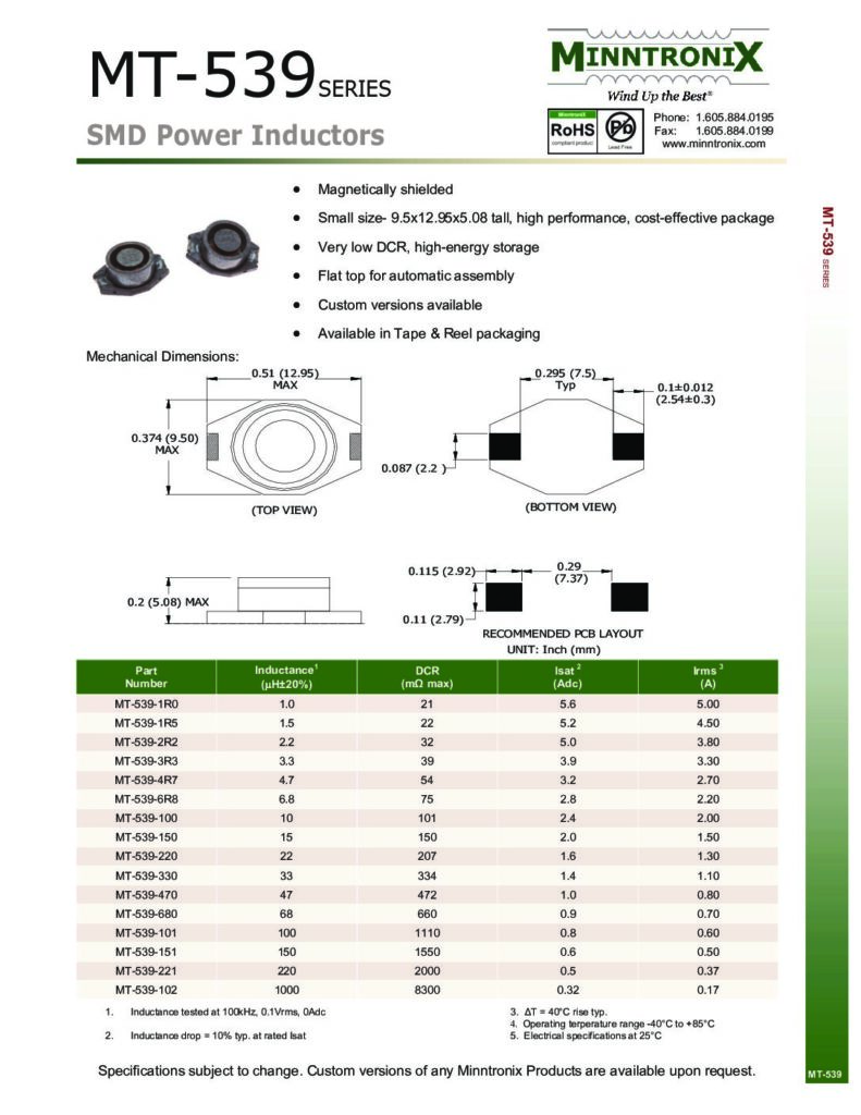 MT-539 – Minntronix – Transformers, Inductors, Coils